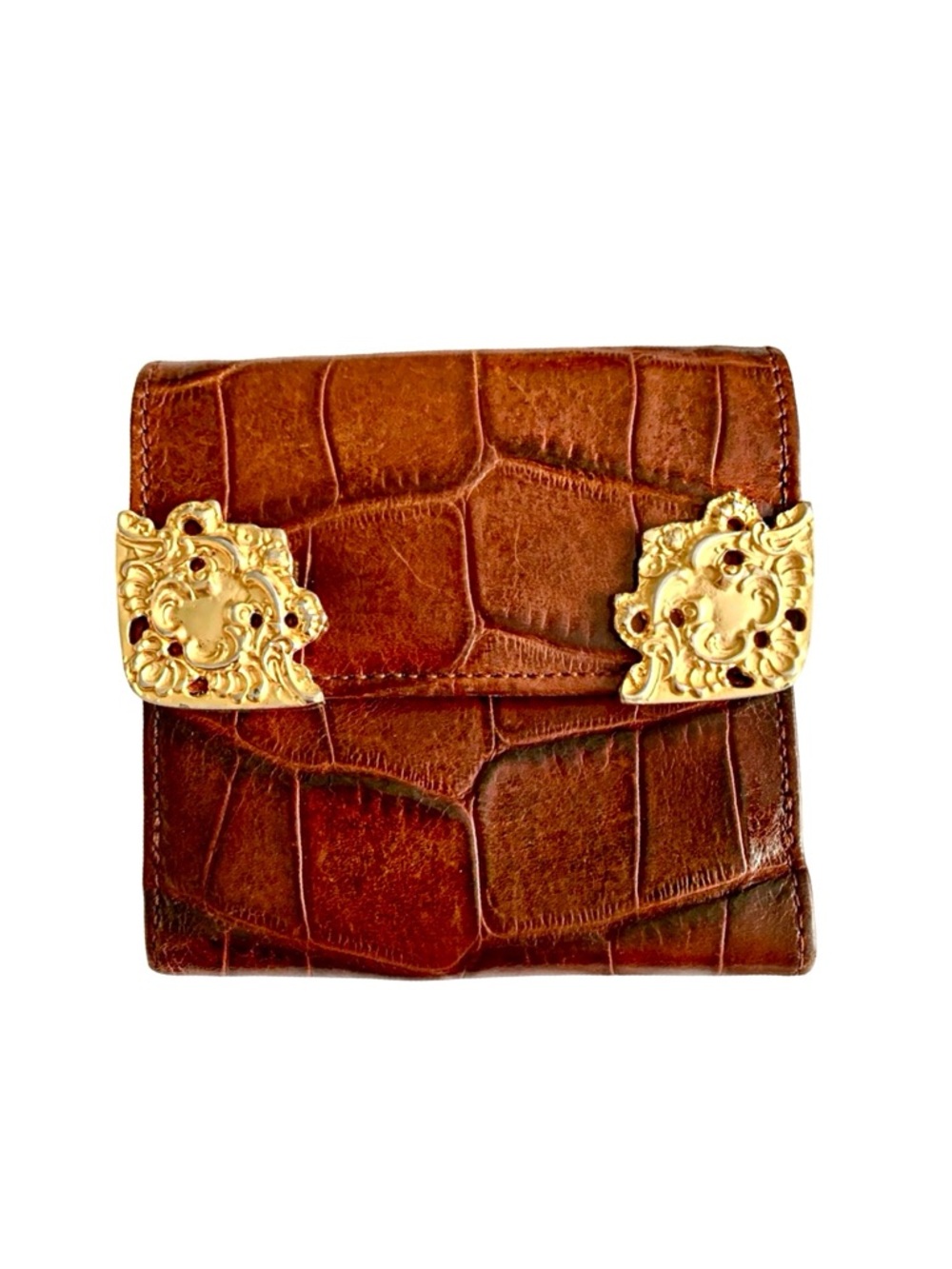 Vintage Glen Miller for Ann Turk brown croc wallet gold